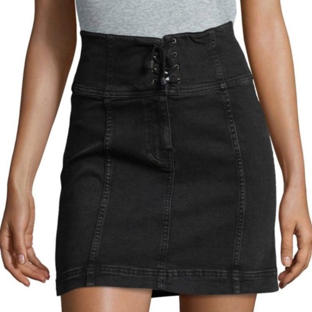 Free People Lace Up Modern Femme Denim Skirt